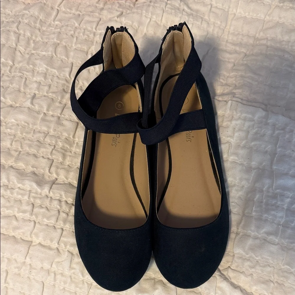 Women's Navy Ankle-Strap Ballet Flats